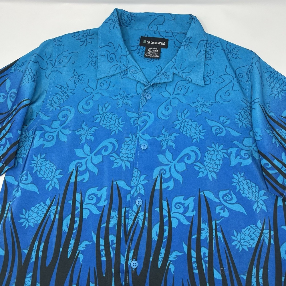 Vintage No Boundaries Shirt Youth XL 16/18 Black Blue Button Up Flamesโ Y2K Boys